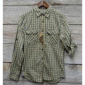 Shirt Paper Denim & Cloth Mens Small Yellow & Blue Checkered Button Front New
